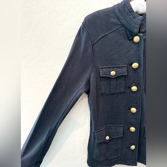TOMMY HILFIGER Navy Military Jacket Gold Crest Buttons Embroidered Sleeve Small - Picture 3 of 8